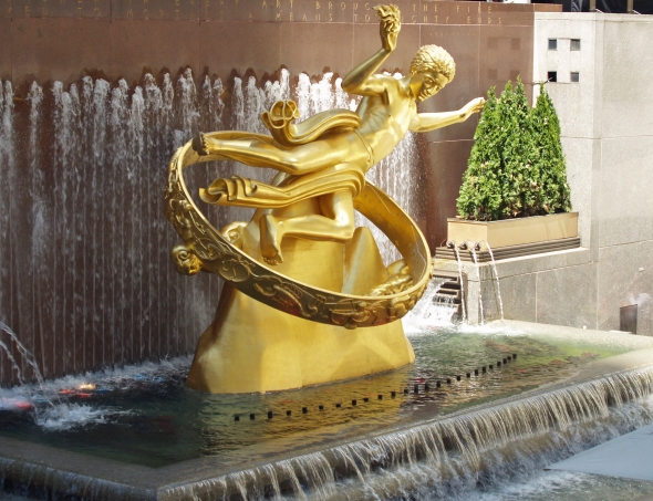 The Prometheus Fountain at the Rockefeller Center Plaza