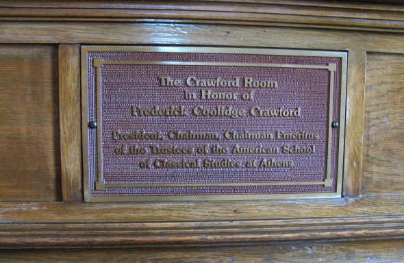 The Crawford commemorative plaque at the Loring Hall saloni